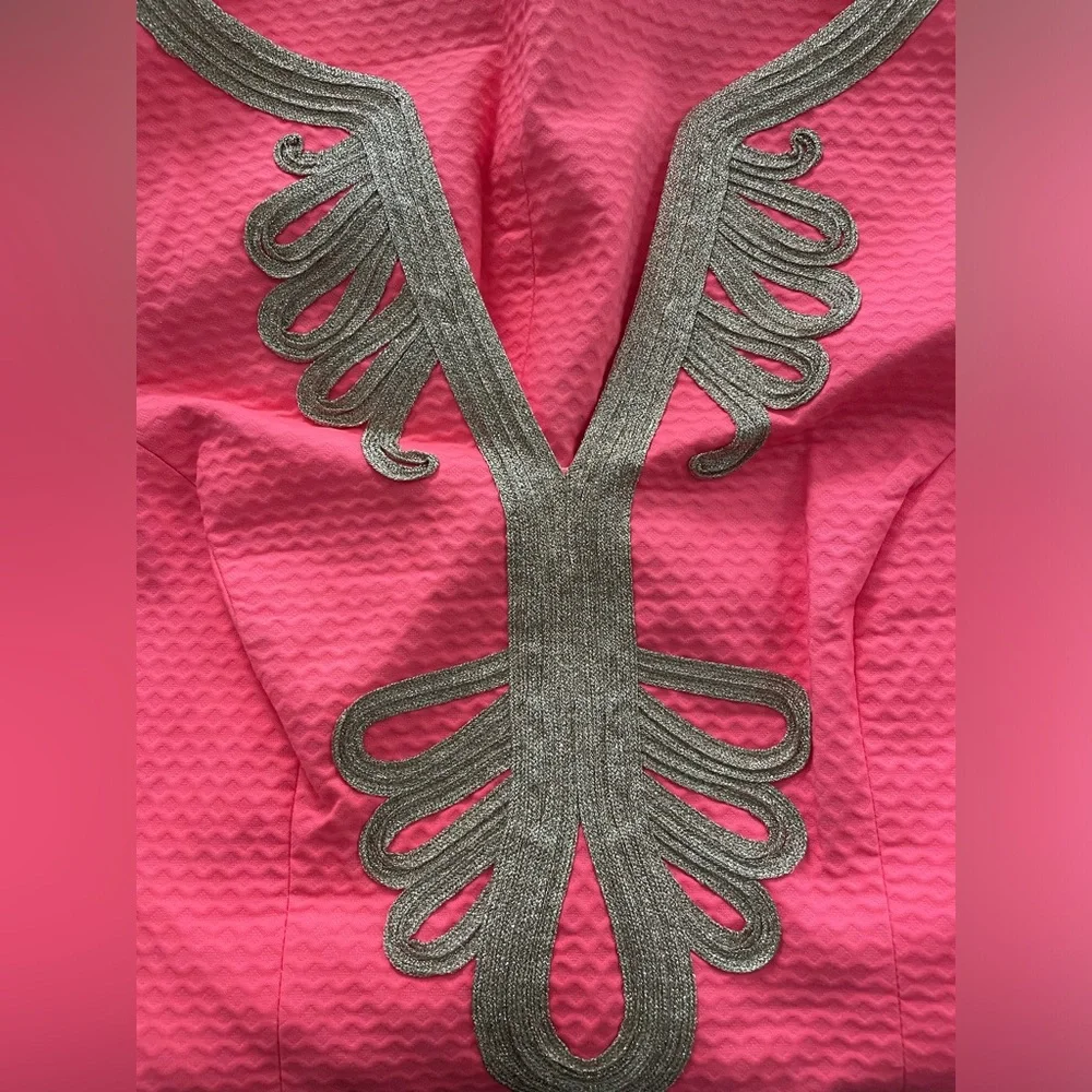 Lilly Pulitzer shift dress Janine neon pink gold details - Picture 7 of 12
